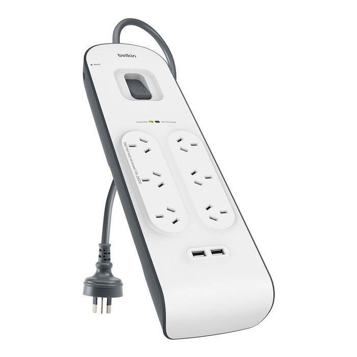 Belkin SurgePlus 6-Outlet Surge Protector With Dual USB Port 2.4 Amp-White(BSV604au2M),Heavy Duty 2M Power Cord,650 Joules,$30000 CEW,2 Years Warranty - Image 4