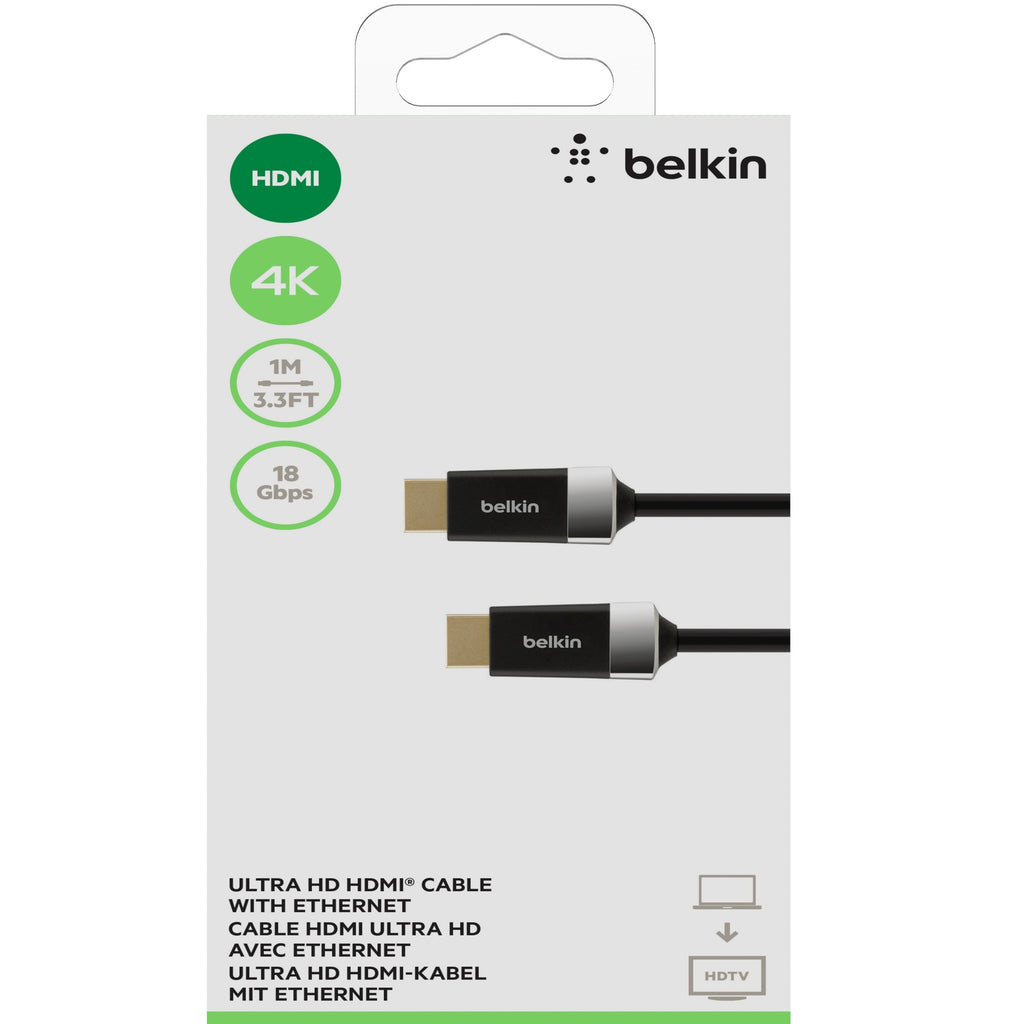 Belkin Advanced Series High Speed w/Ethernet HDMI Cable 4K/Ultra HD Compatible (1M) - Black (AV10050bt1M), 18Gbps Bandwidth, 2 Years Warranty - Image 2
