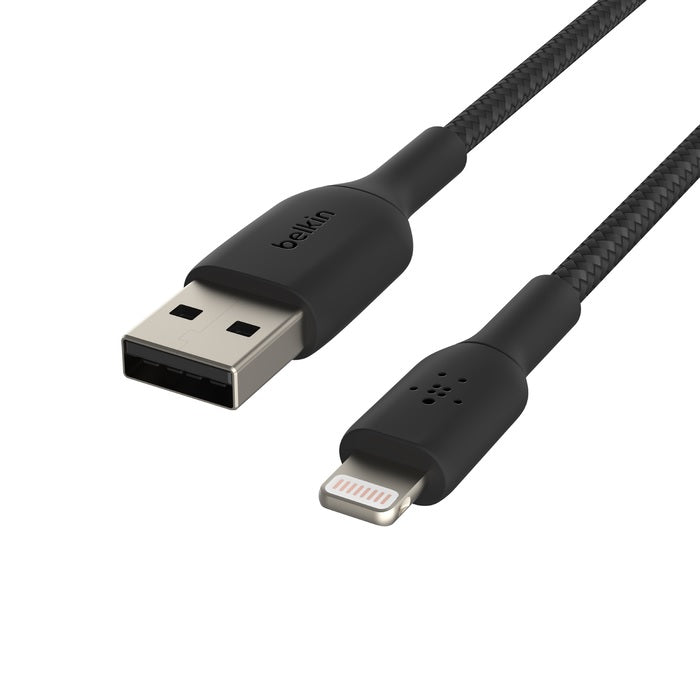 Belkin BoostCharge Braided Lightning to USB-A Cable (2M) - Black (CAA002bt2MBK), 2.4A/12W, 480Mbps, 30K+ Bends, Apple, MFI-Certified, 2 Years Warranty - Image 4