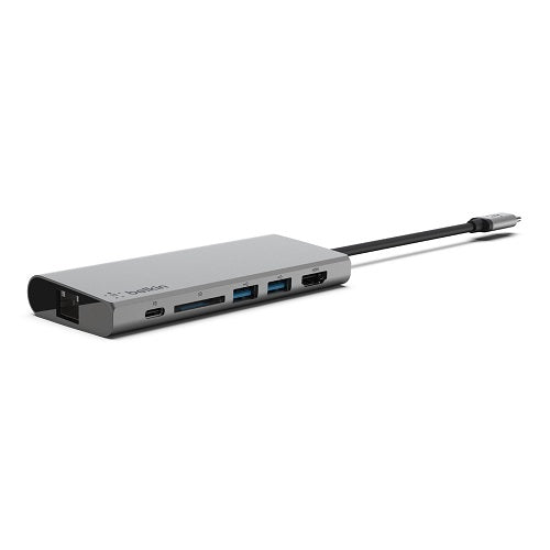 Belkin USB-C Multimedia Hub - (F4U092btSGY), Compact, 60W, 5Gbps, 1x 4K HDMI, 1x USB-C, 2x USB-A, 1x SD Card, 1x Gigabit Ethernet, 2 Years Warranty