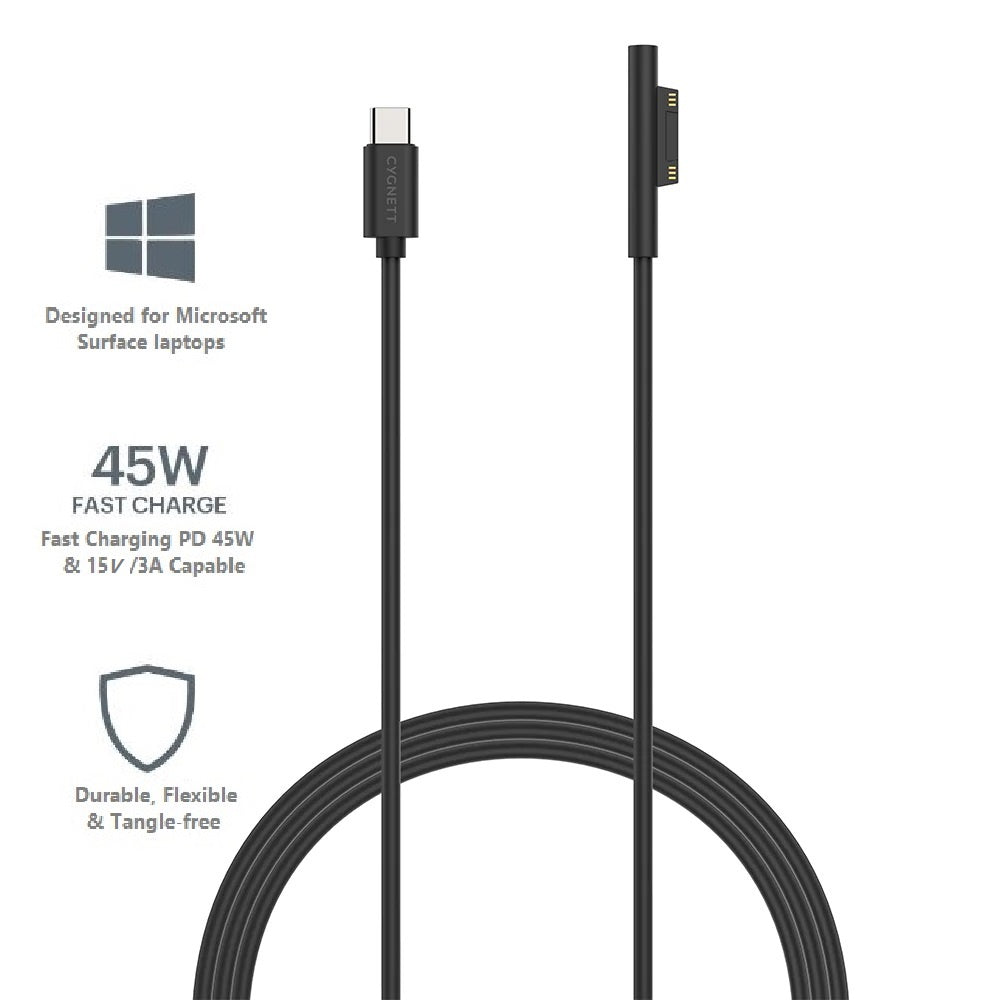 Cygnett Essentials USB-C To Microsoft Surface Laptop Cable (1M) - Black (CY3034USCMS), 45W Fast Charging, Magnetic Connection,2 Years Warranty - Image 1