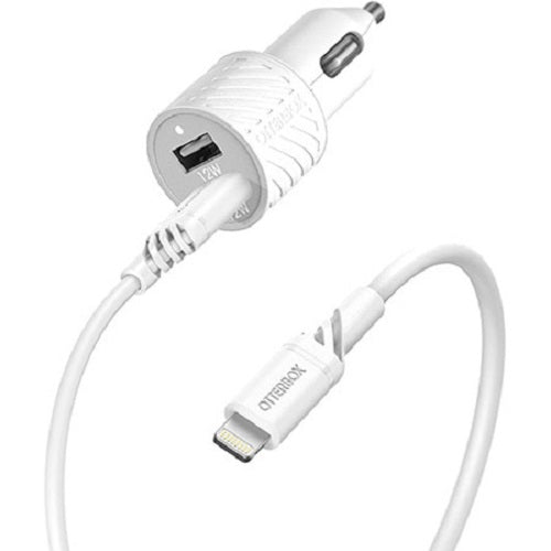 OtterBox 24W Dual Port Car Charger with Lightning to USB-A Cable (1M) - White (78-52698), USB-A(12W),180Mbps Data Transfer, 2 Years Warranty