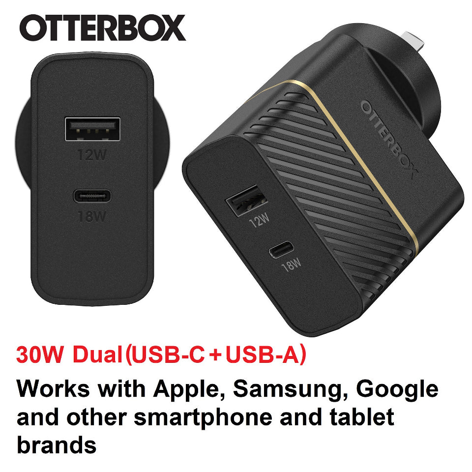 OtterBox 30W Dual Port Premium PD Fast Wall Charger - Black (78-80029), (USB-C 18W & USB-A 12), Drop Tested, Safe & Smart Charging, 2 Years Warranty - Image 4
