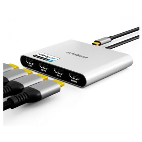 mbeat® USB-C Quad 4K HDMI DisplayLink® Adapter with PD Pass-through  Quad 4K@60Hz 4 × HDMI 2.0  1 × USB-C 3.1 1 × USB-C PD 3.0 Supports up to 90W - Image 2