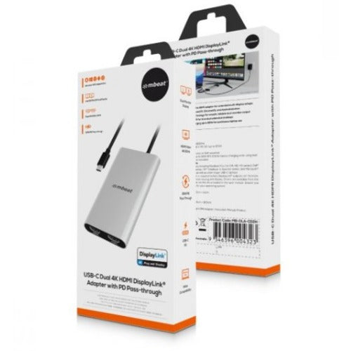 mbeat® USB-C Dual 4K HDMI DisplayLink® Adapter with PD Pass-through  Dual 4K@60Hz 2 × HDMI 2.0  1 × USB-C 3.1 1 × USB-C PD 3.0 Supports up to 90W - Image 3