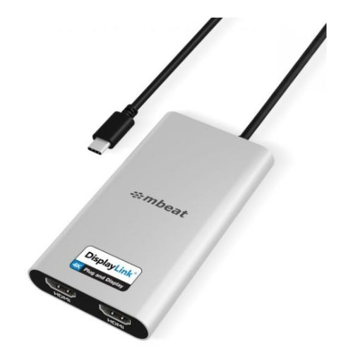 mbeat® USB-C Dual 4K HDMI DisplayLink® Adapter with PD Pass-through  Dual 4K@60Hz 2 × HDMI 2.0  1 × USB-C 3.1 1 × USB-C PD 3.0 Supports up to 90W - Image 1