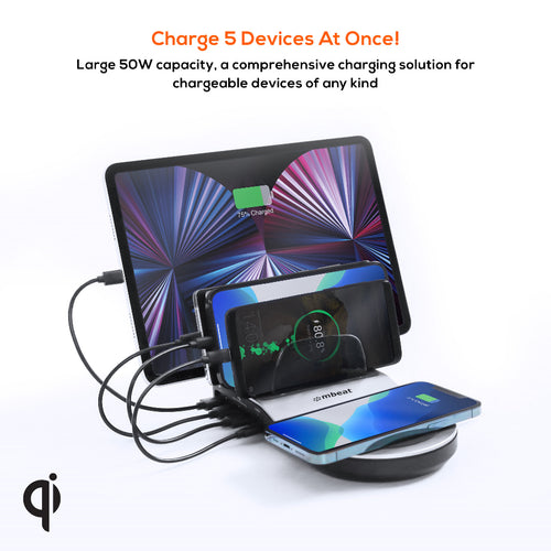 (LS) mbeat® Gorilla Power 50W Qi Certified Multi-Device USB & Wireless Charging Dock Fast Charge USB Port: DC 5V/3A, 9V/2A, 12V/1.5A Product - Image 2