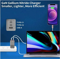 Oxhorn 65W GaN Type C fast Charger 3 Port 2xUSB-C 1xUSB-A PD3.0 QC4.0 PPS AUS Approved C-tick Black with 1m cable - Image 2