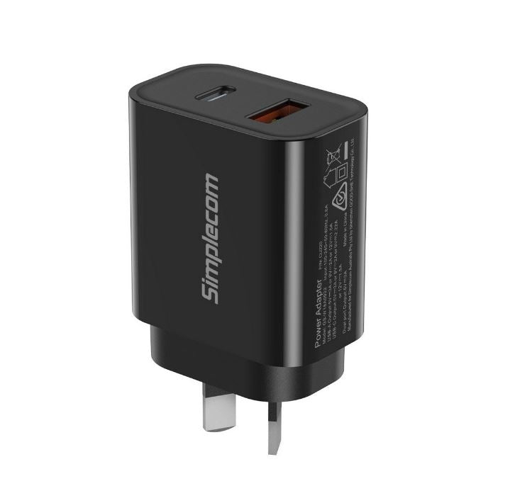 Simplecom CU220 Dual Port PD 20W Fast Wall Charger USB-C + USB-A for Phone Tablet - Image 3