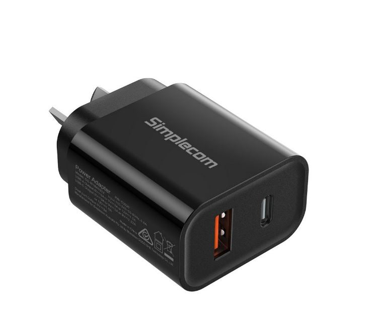 Simplecom CU220 Dual Port PD 20W Fast Wall Charger USB-C + USB-A for Phone Tablet - Image 1