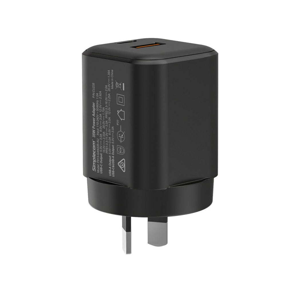 Simplecom CU235 Dual Port PD 35W Fast Wall Charger USB-C + USB-A for Phone Tablet - Image 3