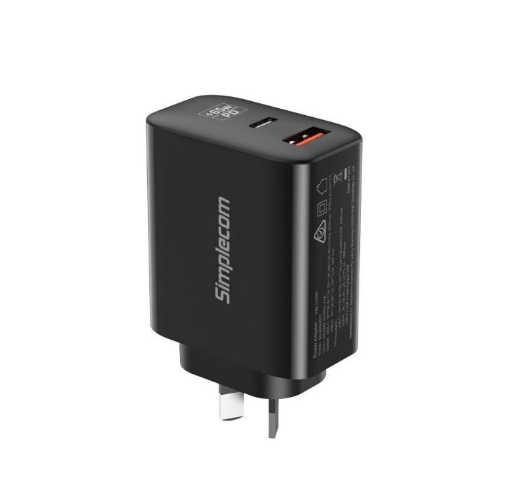 Simplecom CU265 Dual Port PD 65W GaN Fast Wall Charger USB-C + USB-A for Phone Laptop - Image 2