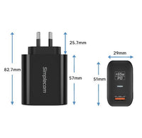 Simplecom CU265 Dual Port PD 65W GaN Fast Wall Charger USB-C + USB-A for Phone Laptop - Image 3