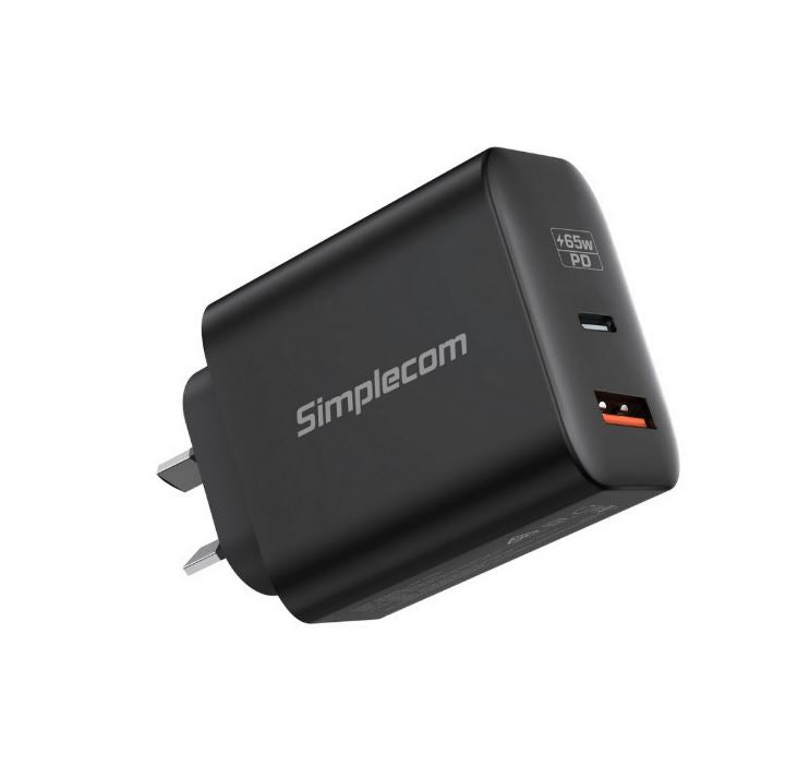 Simplecom CU265 Dual Port PD 65W GaN Fast Wall Charger USB-C + USB-A for Phone Laptop - Image 5