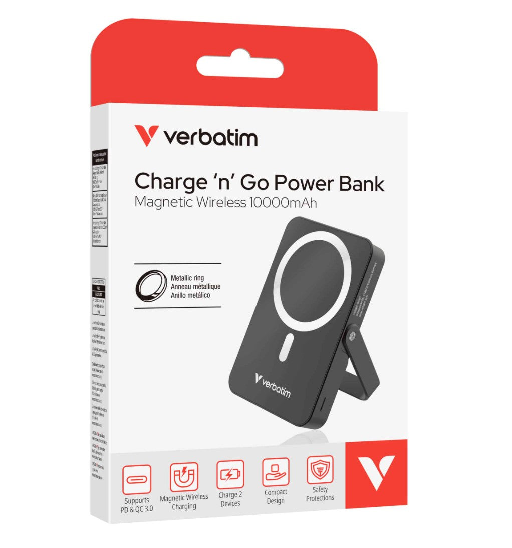 Verbatim Power Bank Magnetic Wireless 10,000mAh with Stand - Black - Image 2