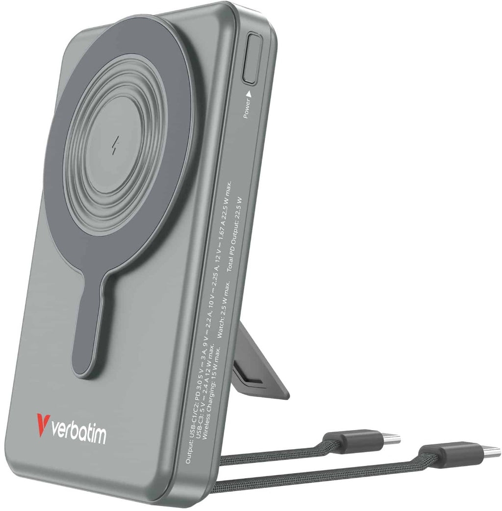 Verbatim Power Bank Magnetic Wireless 10.000 mAh C+C Display - Grey - Image 2