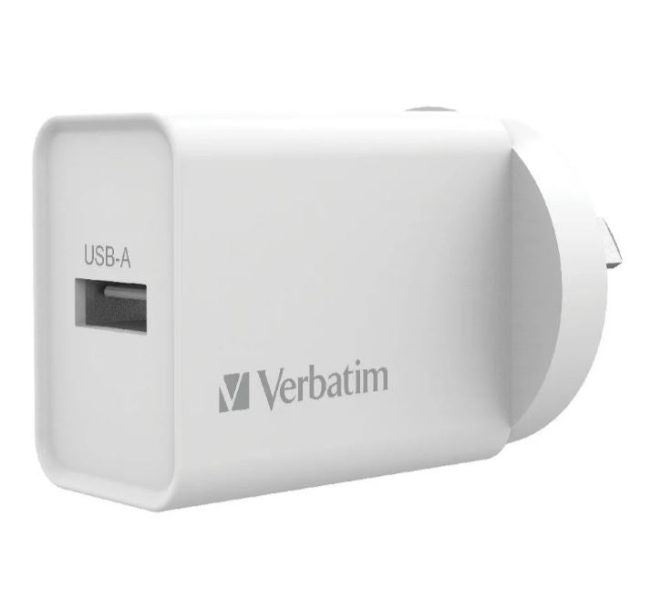 Verbatim USB Charger Single Port 2.4A - White Single Port Wall Charger Rohs, CE, Apple, Android, tablet, Handheld. OC, OV, SS, OT, Fire Resistant. - Image 1