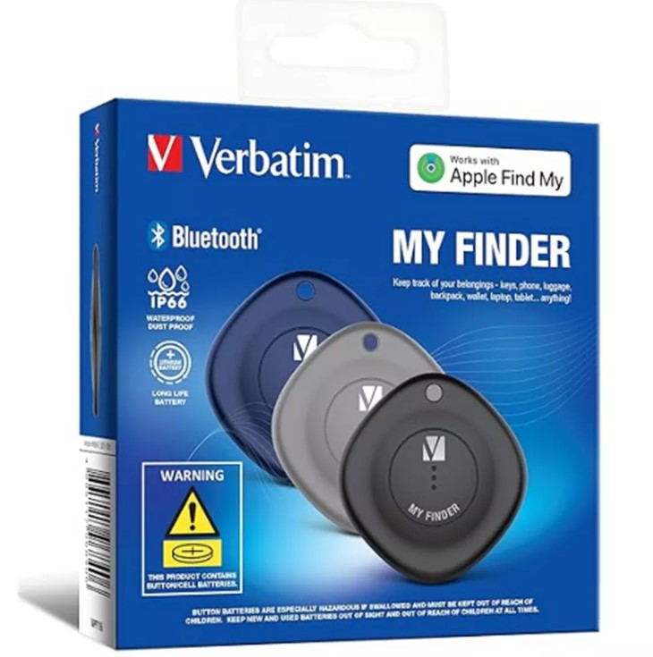 Verbatim 66929 Bluetooth Tracker My Finder Triple Pack - Black, Navy, Grey, IP66, IOS Iphone, Ipad, Macbook, Long Life, Pets, Kid Apple Find My - Image 1