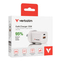 Verbatim 2 Port 35 Watt Portable GaN charger, 1 x USB-C PD 35w, 1x USB-A QC 3.0, Compact Design Apple, Android, Samsung, Google, Huawei, Oppo - Image 1