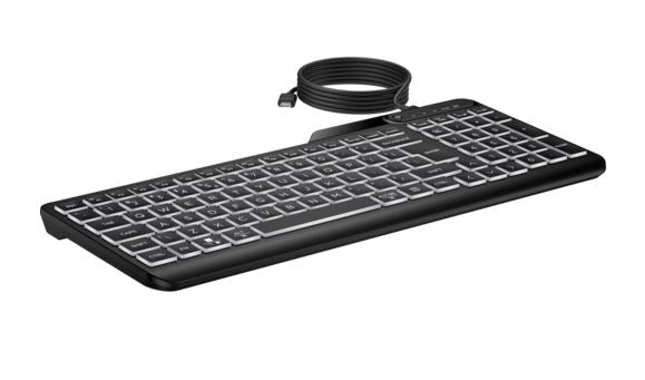 HP 405 Multi-Device Backlit Wired Keyboard Removable USB-C® cable with USB-A Slim Full-size Numpad LED light Multi-OS compatible 150cm Cable Black - Image 3