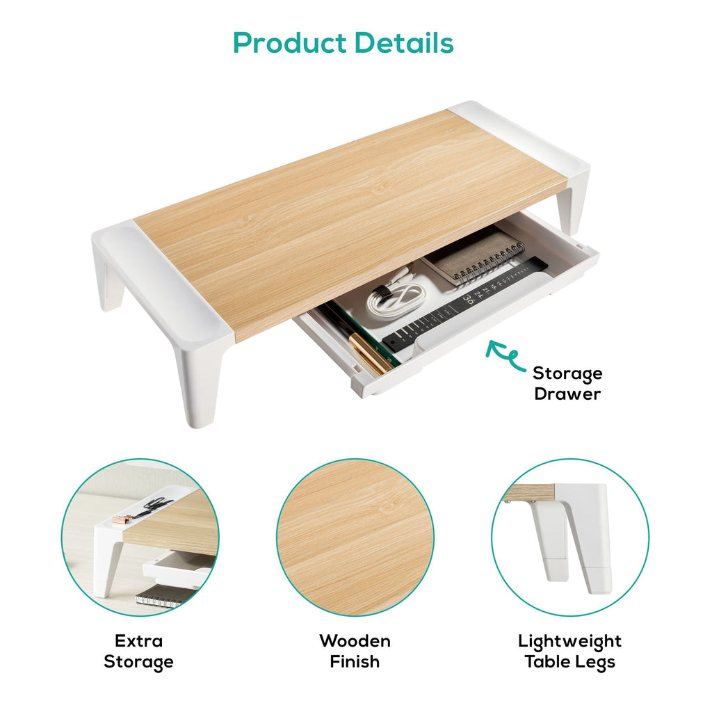 mbeat® activiva Eroglife Monitor Stand Riser with Storage Drawer -  Ergonomic Design, Reduces Eye Strain and Improves Work Posture, White Oak - Image 3
