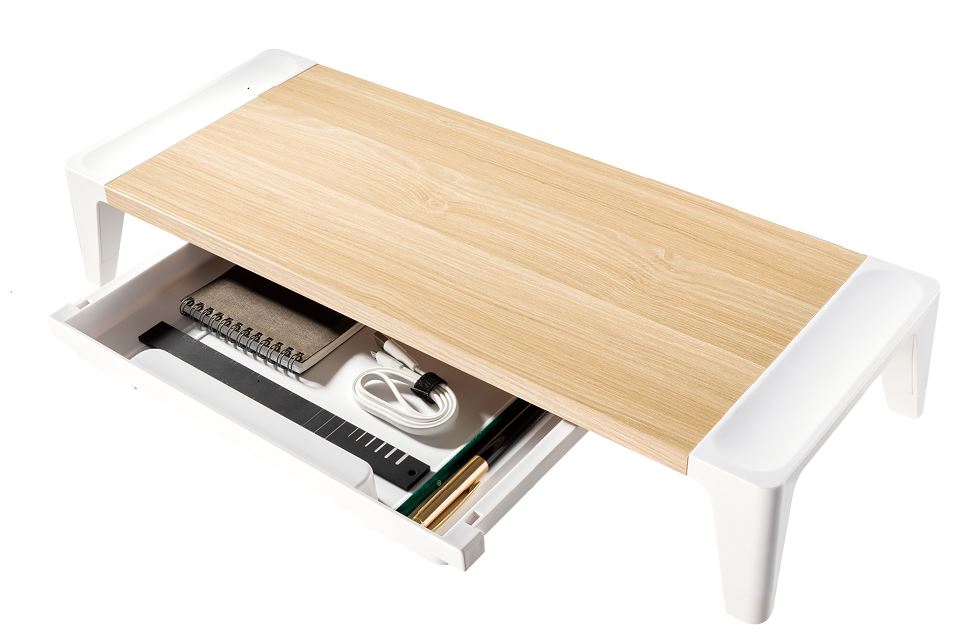 mbeat® activiva Eroglife Monitor Stand Riser with Storage Drawer -  Ergonomic Design, Reduces Eye Strain and Improves Work Posture, White Oak - Image 1