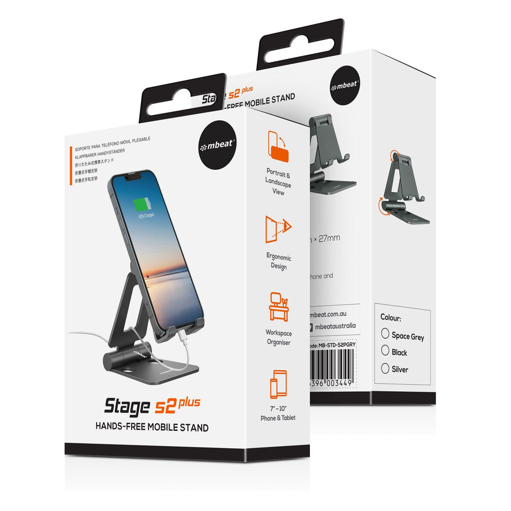 mbeat®  MB-STD-S2PGRY Stage S2 Hands-Free Mobile Stand GREY Compact and Durable Optimised Hands-free Space-saving Portability - Image 4