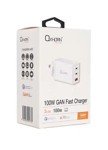 Oxhorn Charger Accessories AC 100W GaN Type C fast Charger 3 Ports 2xUSB-C 1xUSB-A PD3.0 QC4.0+ PPS for Laptop/Mobile/Tablet/Other Device White - Image 2