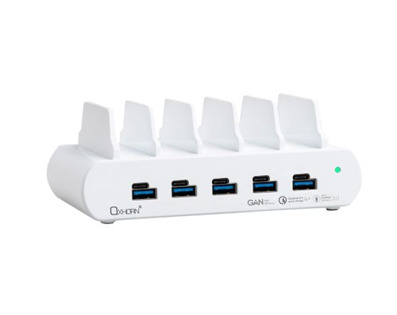 Oxhorn PoverDelivery150W 5 Port (A+C) Fast Charging Dock with build-in rack5 Port USB-A USB-C PD3.0 QC4.0 PPS 100-240V AC input White - Image 1