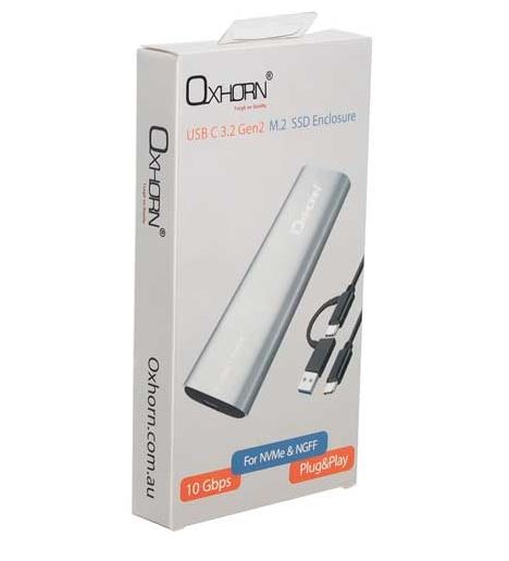 Oxhorn USB C 3.2 Gen 2 M.2 Enclosure NVMe NGFF (Dual Protocol) Support M key M.2 STAT M.2 NVMe SSD up to 4TB Macs Windows USB-C USB-A 2 YR WTY - Image 2