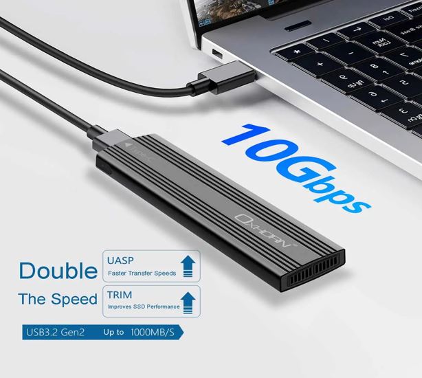Oxhorn  USB C 3.2 Gen 2 M.2 NVMe NGFF Enclosure 10 Gbps B+M Key M.2 NVMe SSD up to 4TB 2280/2260/2242/2230 Aluminum Macs Windows USB-A Black 2 YR WTY - Image 2