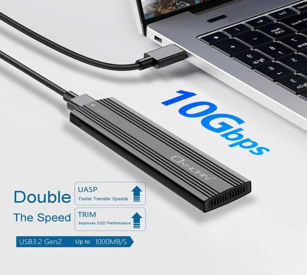 Oxhorn  USB C 3.2 Gen 2 M.2 NVMe NGFF Enclosure 10 Gbps B+M Key M.2 NVMe SSD up to 4TB 2280/2260/2242/2230 Aluminum Macs Windows USB-A Black 2 YR WTY