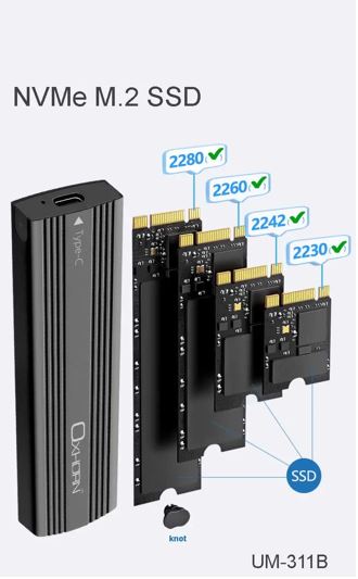 Oxhorn  USB C 3.2 Gen 2 M.2 NVMe NGFF Enclosure 10 Gbps B+M Key M.2 NVMe SSD up to 4TB 2280/2260/2242/2230 Aluminum Macs Windows USB-A Black 2 YR WTY - Image 3