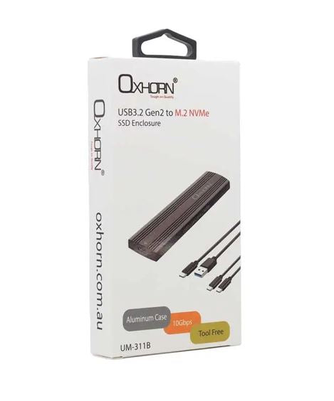 Oxhorn  USB C 3.2 Gen 2 M.2 NVMe NGFF Enclosure 10 Gbps B+M Key M.2 NVMe SSD up to 4TB 2280/2260/2242/2230 Aluminum Macs Windows USB-A Black 2 YR WTY - Image 4
