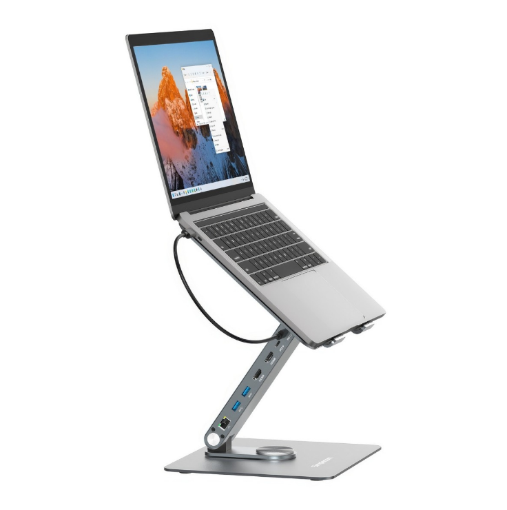 Simplecom CHT660 Adjustable Aluminium Laptop Stand with 6-Port USB-C Docking Station Dual 4K HDMI Display Compatible with laptops from 10 to 17 inches - Image 2