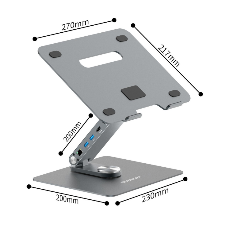 Simplecom CHT660 Adjustable Aluminium Laptop Stand with 6-Port USB-C Docking Station Dual 4K HDMI Display Compatible with laptops from 10 to 17 inches - Image 4