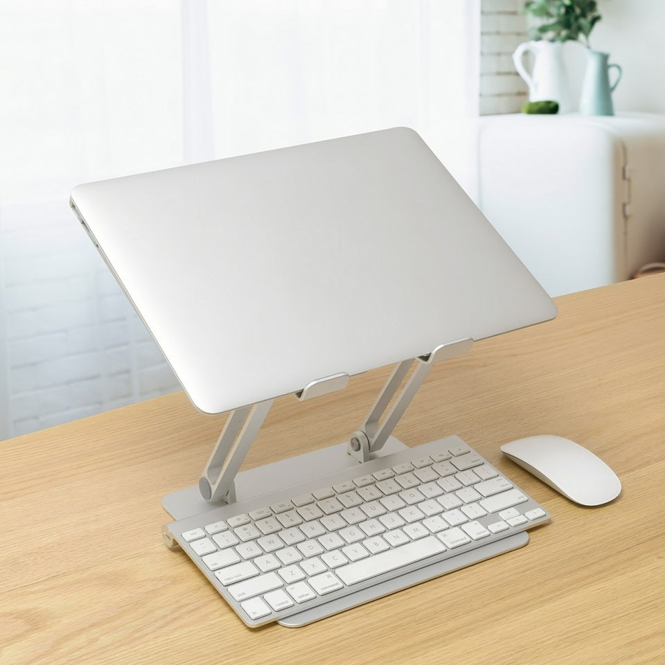 Simplecom CL520 Adjustable Aluminium Ergonomic Riser Stand for Laptop MacBook, Adj 15cm, Tilt, 10"-17", 4kg, 0.9kg, Airflow, Anti-slip, Silver. - Image 3