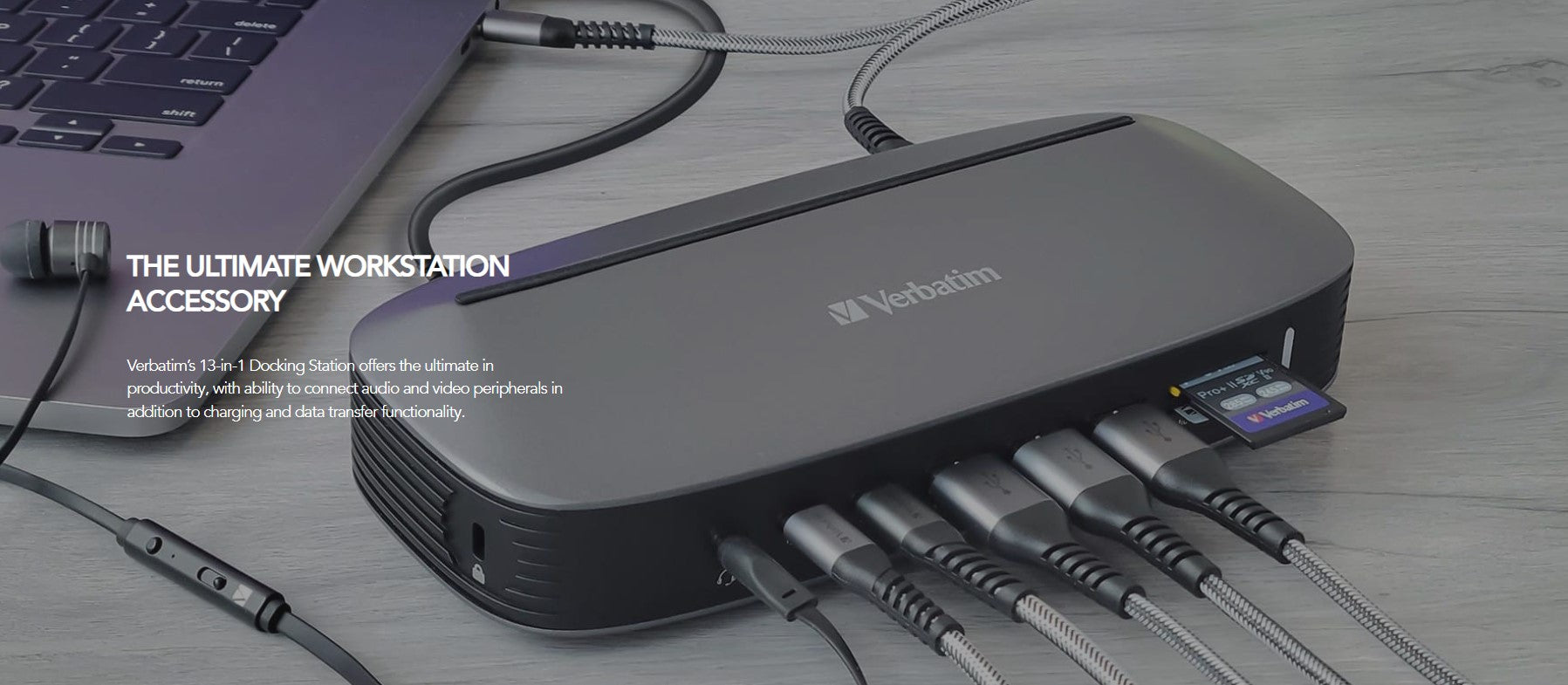 (LS)Verbatim 4K USB-C Triple Monitor Docking Station  - 70W Power Delivery 13-in-1, 2x HDMI, 1x VGA, 4K 3840x2160p, 3x USB 3.0, 1x RJ45,1x 3.5mm Audio - Image 1