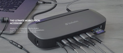 (LS)Verbatim 4K USB-C Triple Monitor Docking Station  - 70W Power Delivery 13-in-1, 2x HDMI, 1x VGA, 4K 3840x2160p, 3x USB 3.0, 1x RJ45,1x 3.5mm Audio - Image 1