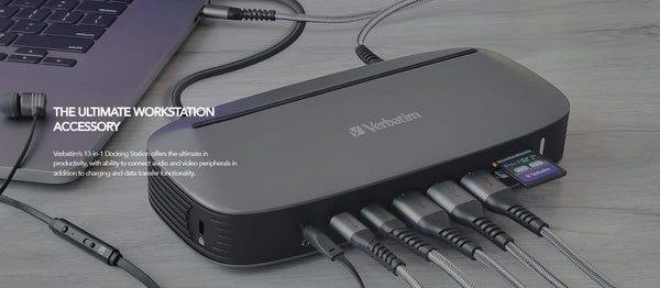 (LS)Verbatim 4K USB-C Triple Monitor Docking Station  - 70W Power Delivery 13-in-1, 2x HDMI, 1x VGA, 4K 3840x2160p, 3x USB 3.0, 1x RJ45,1x 3.5mm Audio