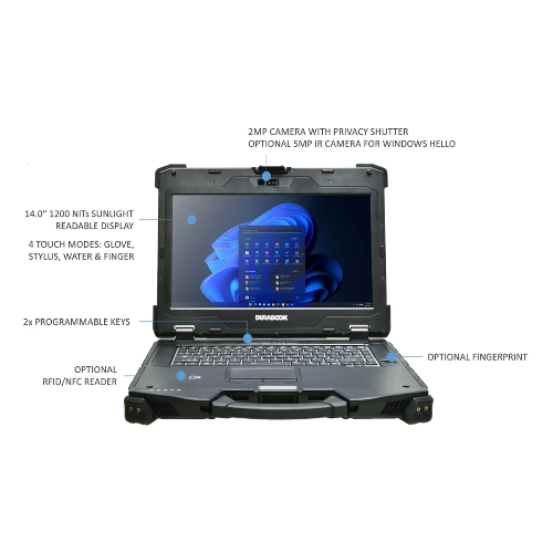 DURABOOK Z14I, 14" FHD, Intel® Core™ Ultra 5 125U, Windows 11, 16GB RAM, 512GB PCIe SSD,Wi-Fi 7, Bluetooth v5.4, 2MP Front Camera, Multi-Carrier 4G LT - Image 1
