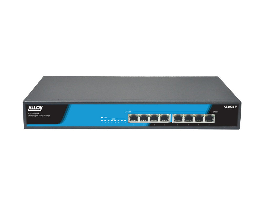 Alloy AS1008-P  8 Port Unmanaged Gigabit 802.3at PoE Switch, 150 Watts - Image 2