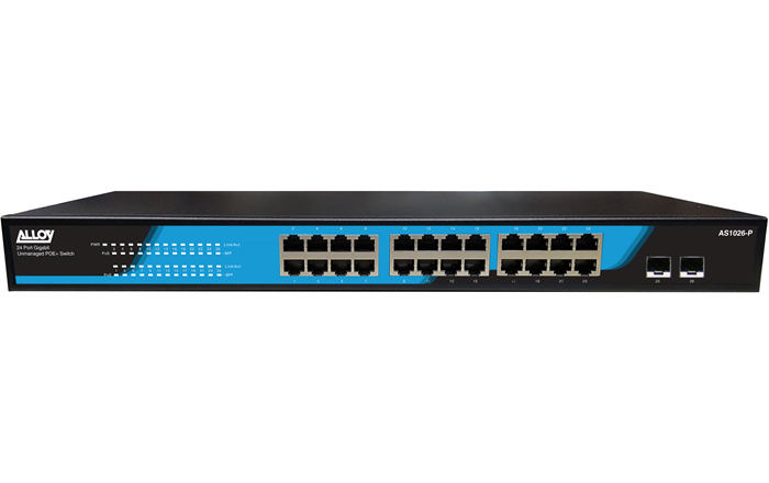 Alloy AS1026-P  24 Port Unmanaged Gigabit 802.3at PoE Switch + 2x 1000Mb SFP Ports, 250 Watts - Image 1