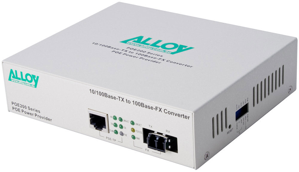 Alloy POE200LC 10/100Base-TX to 100Base-FX Multimode Fibre (LC) Converter, provides PoE power (RJ-45). 2km - Image 1