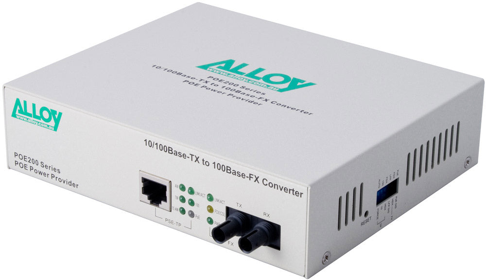 Alloy POE200ST 10/100Base-TX to 100Base-FX Multimode Fibre (ST) Converter, provides PoE power (RJ-45). 2km - Image 1