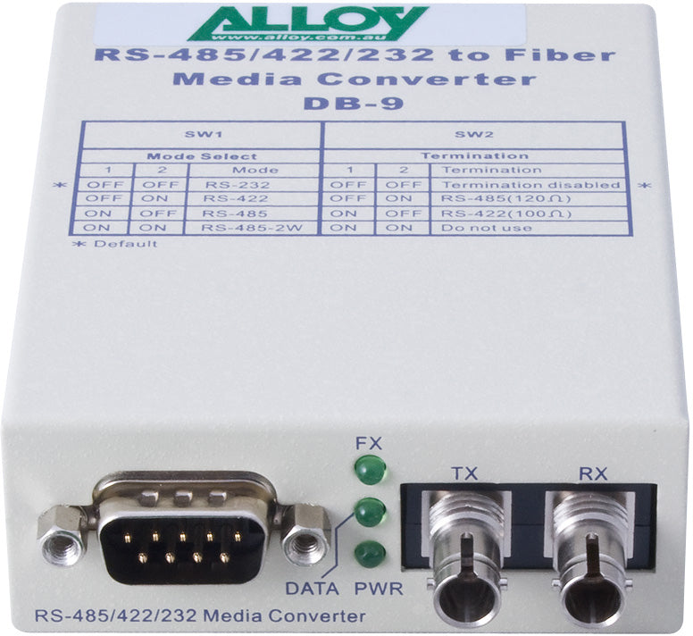 Alloy SCR460ST-3  RS-232/422/485 Serial DB-9 to Single Mode Fibre Converter. Max. range 20Km - Image 2