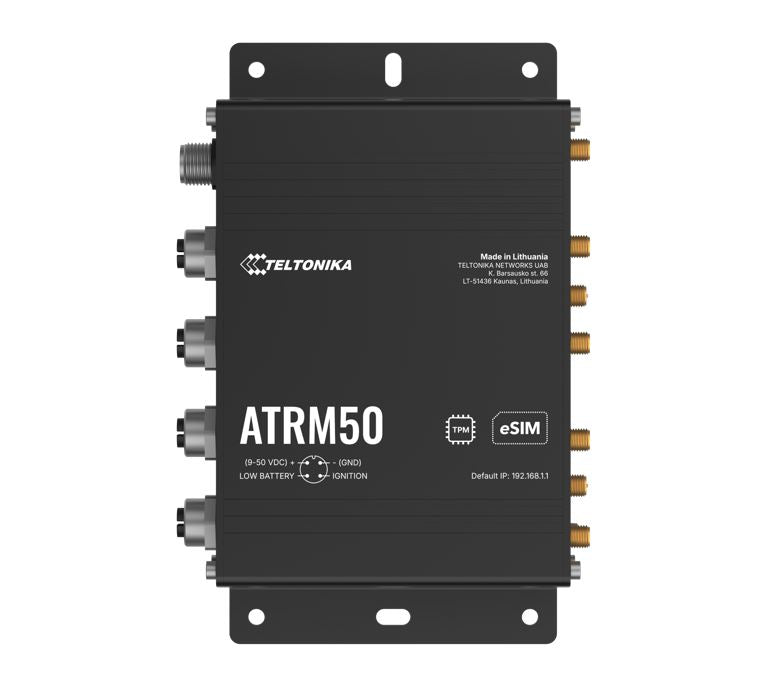 Teltonika ATRM50 5G Router for Transportation, Ultra-High Cellular Speeds, M12 CONNECTORS, DUAL SIM & eSIM, EN 45545-2 and EN 50155, PSU not included - Image 1