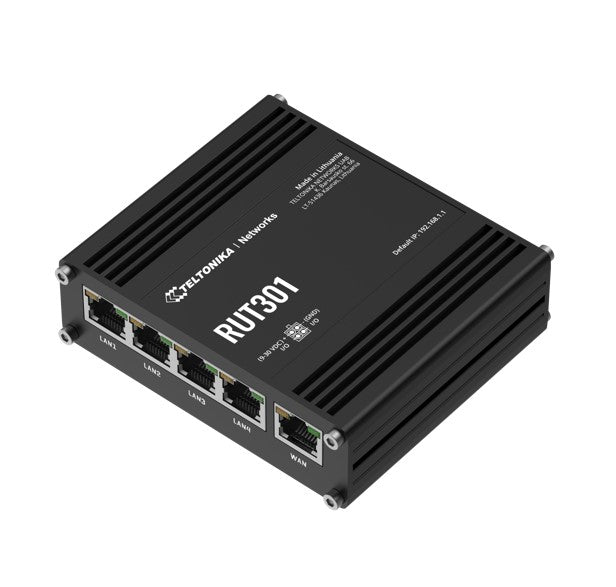 Teltonika RUT301 Industrial Ethernet Router, Rugged Industrial Ethernet Router, 5 Ethernet Ports, 2 Configurable Digital Inputs/Outputs, PSU included - Image 3