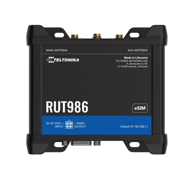 Teltonika RUT986 INDUSTRIAL GLOBAL LTE CAT 4 ROUTER, Telit Cat 4 Modem, 4x Ethernet Ports, PSU included - Image 1