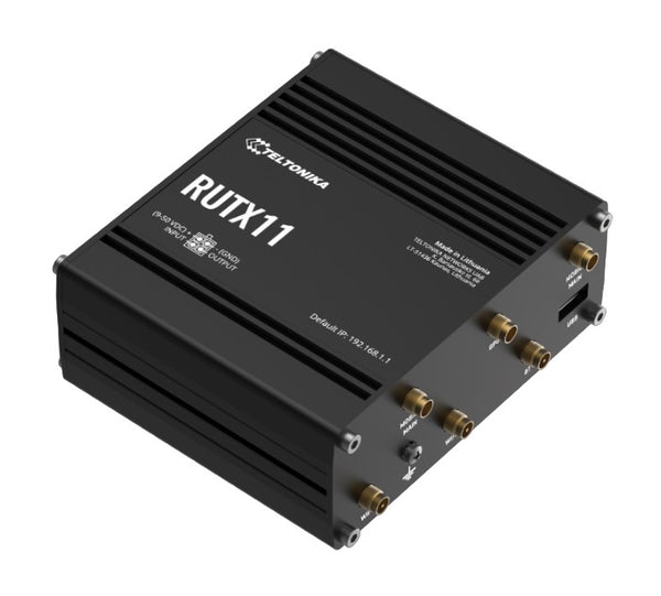 Teltonika RUTX11 Industrial Cellular Router, 4G LTE CAT 6, Dual SIM with auto failover, Backup WAN, Dual Band WiFi, Bluetooth LE, PSU included